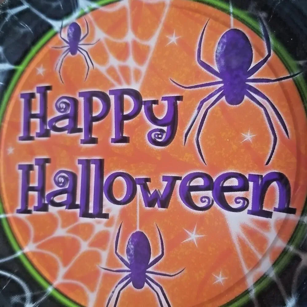 32 Halloween Paper Plates in Original Packaging Amscan Spider Web 7 inch Dessert